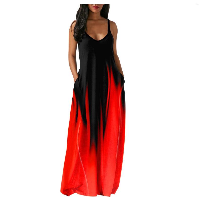 Casual Dresses Summer Dress Women Sleeveless Spaghetti Strap Maxi Long Party Streetwear Tie Dye Gradient Print Sundress Robe Vestidos