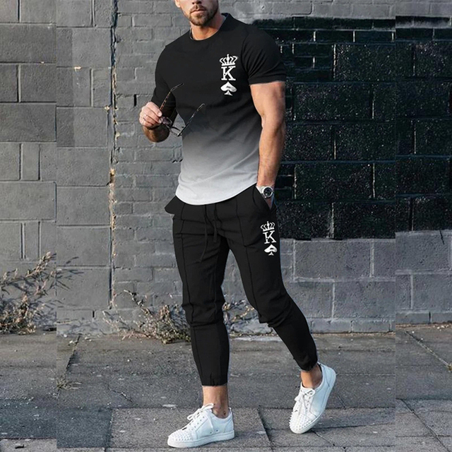 Men's Tracksuits Fashion Men Tshirt Suit Tracksuit 3D Printed Sportswear Short Sleeve T-shirt Long Pants Streetwear 2 Piece Set Male Clothes 2307