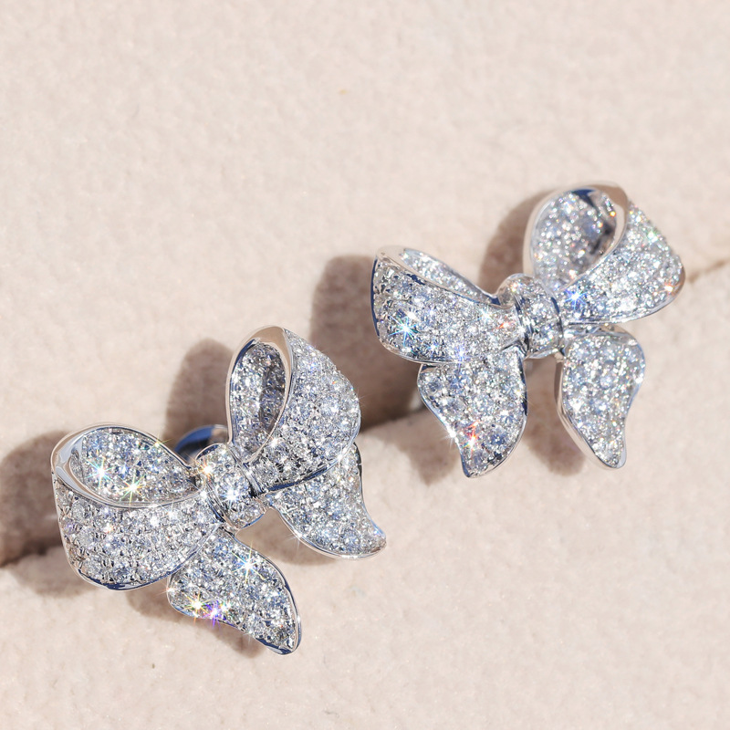 Round Cut Diamond Encrusted Hip Hop Bow Stud Earrings - Premium Quality Design for Both Genders