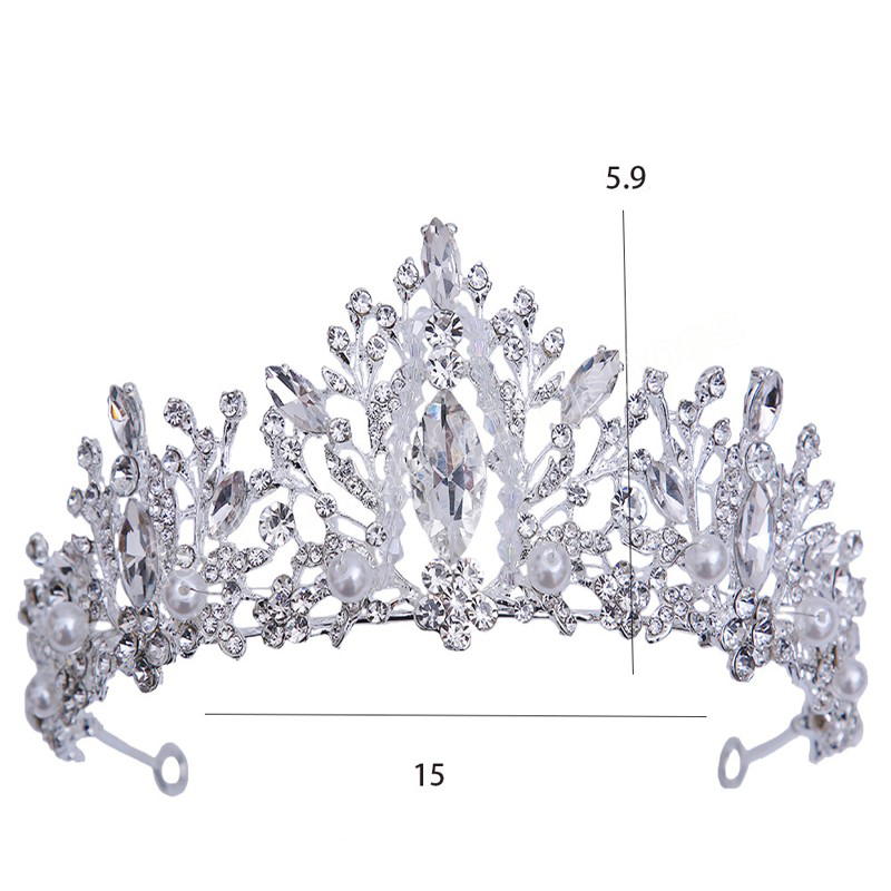 Handmade Bridal Crown Headwear Pearl Crystal Beads Hair Dress Accessories Tiara Women Wedding Rhinestone Crown Jewelry