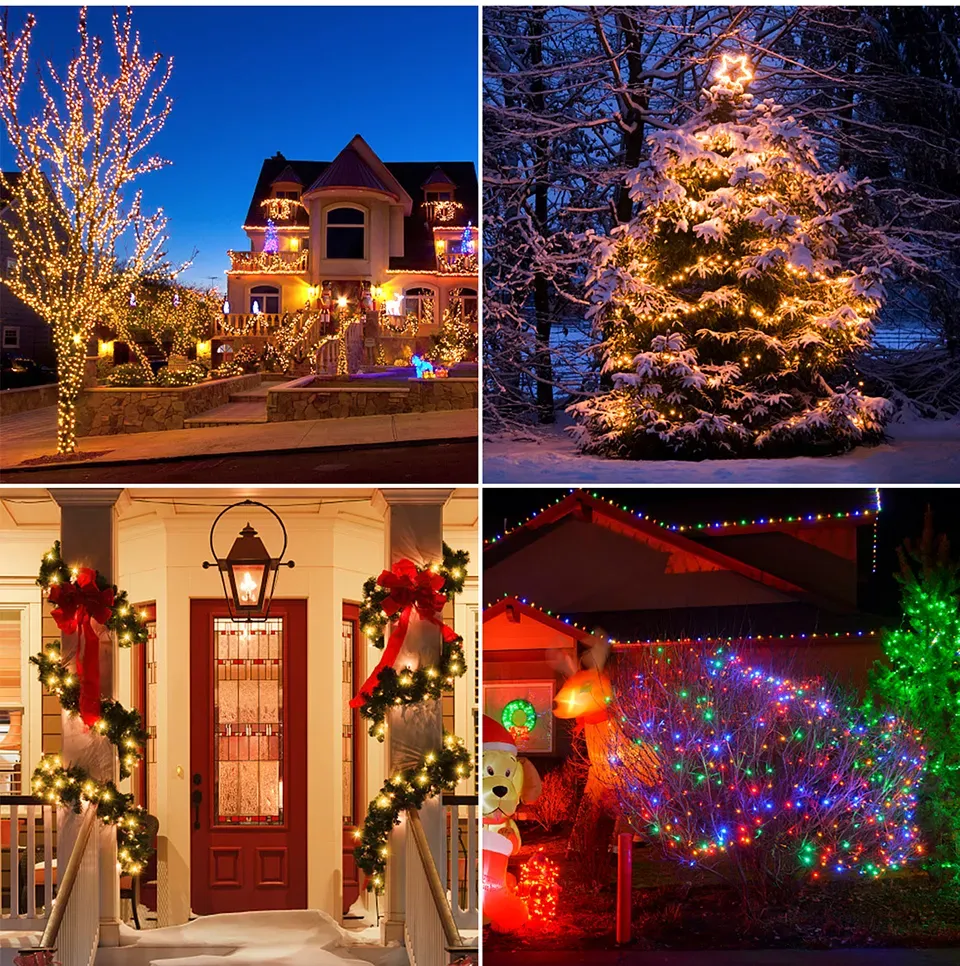 7m/12m/22m 8 Modes Indoor Outdoor Solar Garden Led String Fairy Light 100 200 LED Waterproof Garland Large Solar Panel Lamp Christmas Tree Decoration 