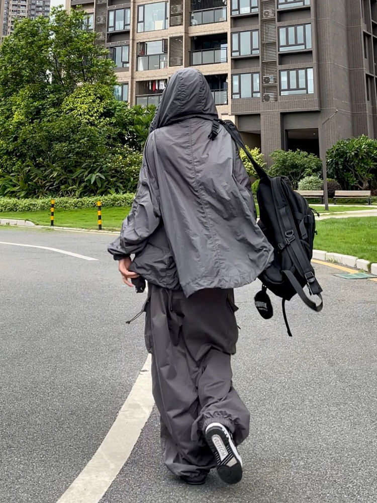 Women's Pants Capris HOUZHOU Y2K Parachute Pants Women Hippie Streetwear Oversize Pockets Cargo Trousers Harajuku Techwear Wide Pantalone Egirl S