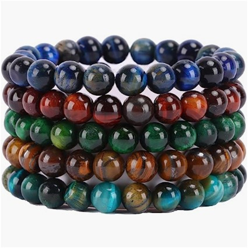 8mm Natural Stone Handmade Beaded Strands Charm Bracelets 5pcs Set Party Club Yoga Sports Jewelry For Men Women