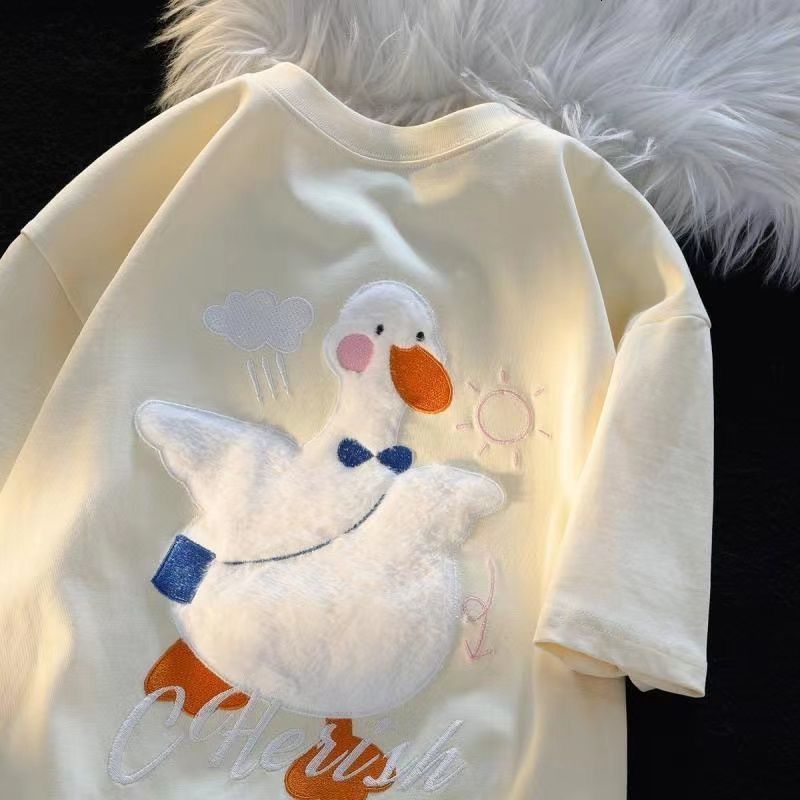 Women's T-Shirt Cartoon Loose T-shirt Y2k Oversize Women Cotton Embroidered Couple Summer Tops Korean Style Man Baggy Clothes 230721