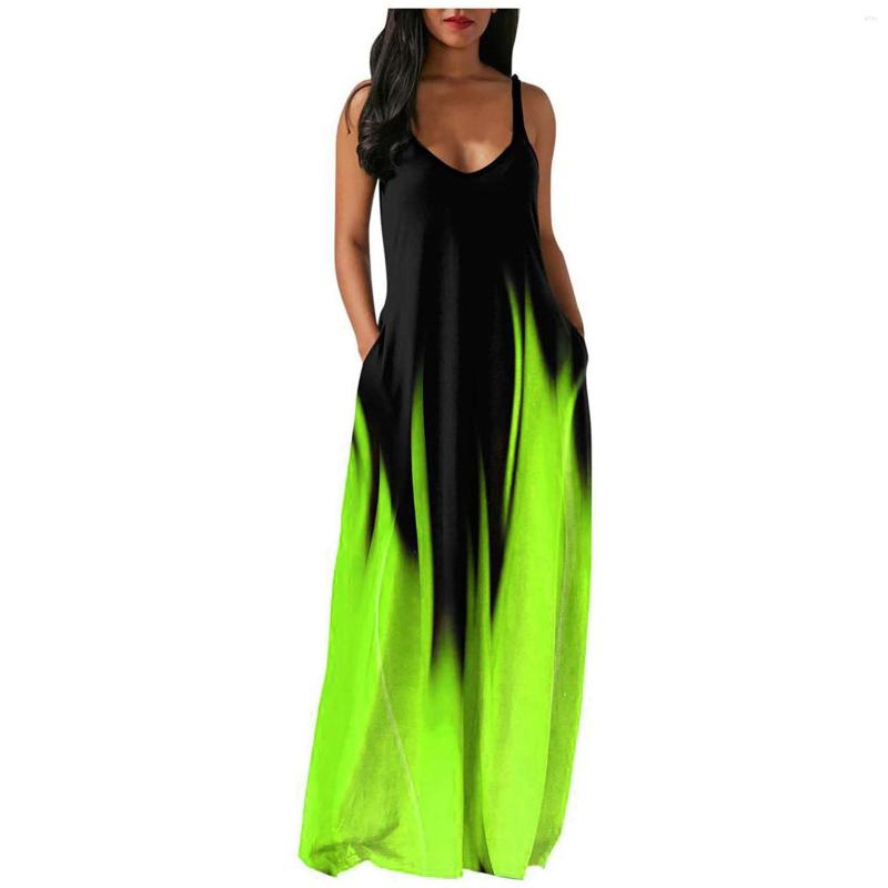 Casual Dresses Summer Dress Women Sleeveless Spaghetti Strap Maxi Long Party Streetwear Tie Dye Gradient Print Sundress Robe Vestidos