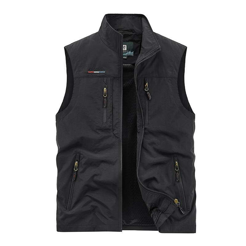 Men's Vests FOJAGANTO Men's Leisure Vest Solid Color Tooling Style Waistcoat Thin Fishing Hiking Multi-Pocket Casual Loose Vest for Men 2307