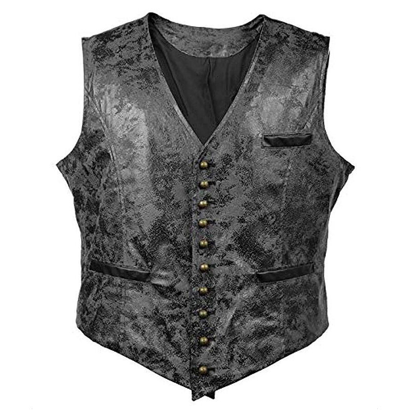 Men's Vests Men Gothic Suede Vest Rivet Button Single Breasted V Neck Waistcoat Men Victorian Aristocrat Mens Cosplay Costume 3XL 230721