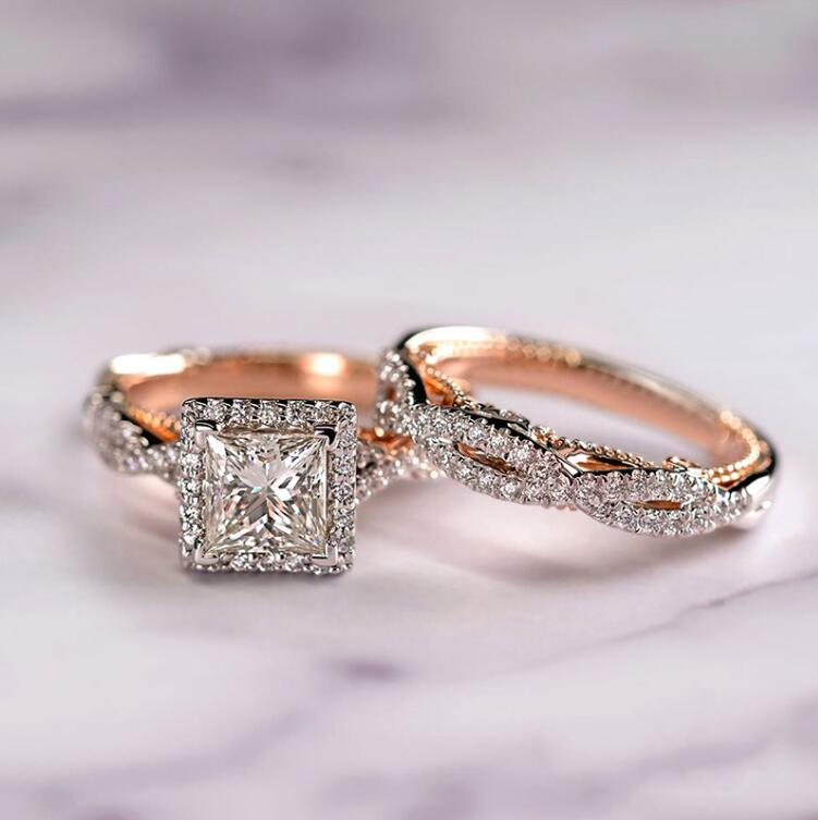 Choucong Brand Wedding Rings Luxury Jewelry Rose GOld Fill Princess Cut White 5A Cubic Zircon Party Eternity Women Engagement Men Couple Rings For Lov