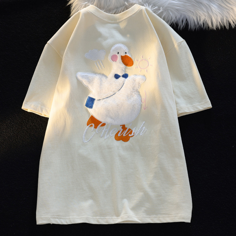 Women's T-Shirt Cartoon Loose T-shirt Y2k Oversize Women Cotton Embroidered Couple Summer Tops Korean Style Man Baggy Clothes 230721