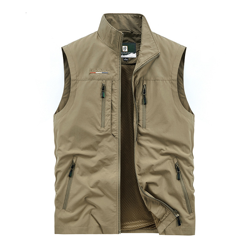 Men's Vests FGKKS Men's Leisure Vest Jacket Solid Color Tooling Style Waistcoat Thin Fishing Hiking Multi-Pocket Casual Loose Vest for Men 2