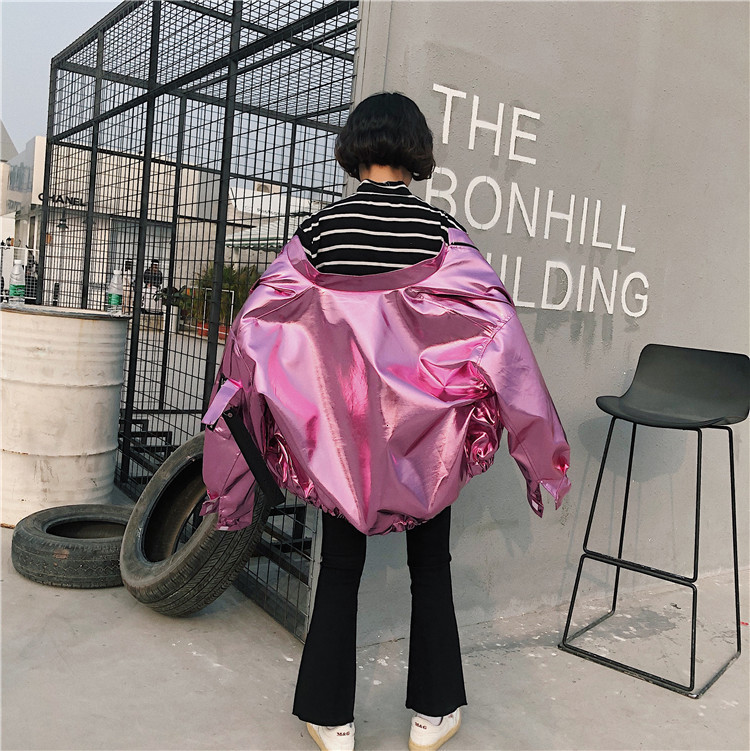 Women's Jackets Flash Sale Autumn Women Street Loose Metal Color Silver Pink Stand Neck Coat Punk Party Fashion Jacket Limited Supply 230721