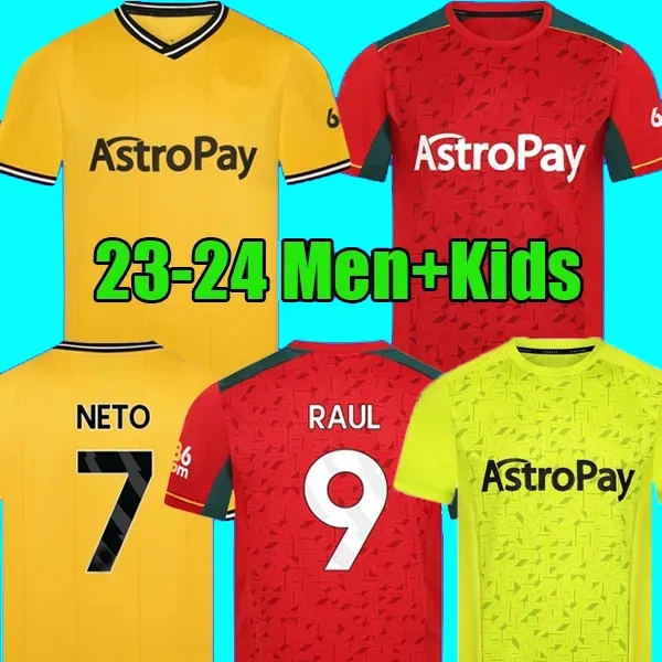3XL 4XL Wolves 23 24 Home Soccer Jerseys RAUL SEMEDO NETO NEVES TRINCAO Wanderers J OTTO PODENCE GIBBS Wolverhampton 2023 2024 Football Shirts Men Kids Kit uniform