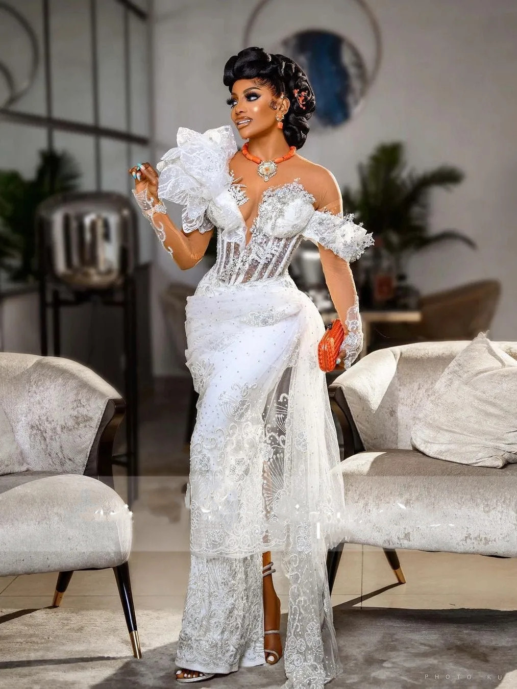 Mariee Robe Mermaid African Wedding Dress Off Shoulder Appliques Ruffles Beads Crystal Vestido De Noiva Bridal Gown