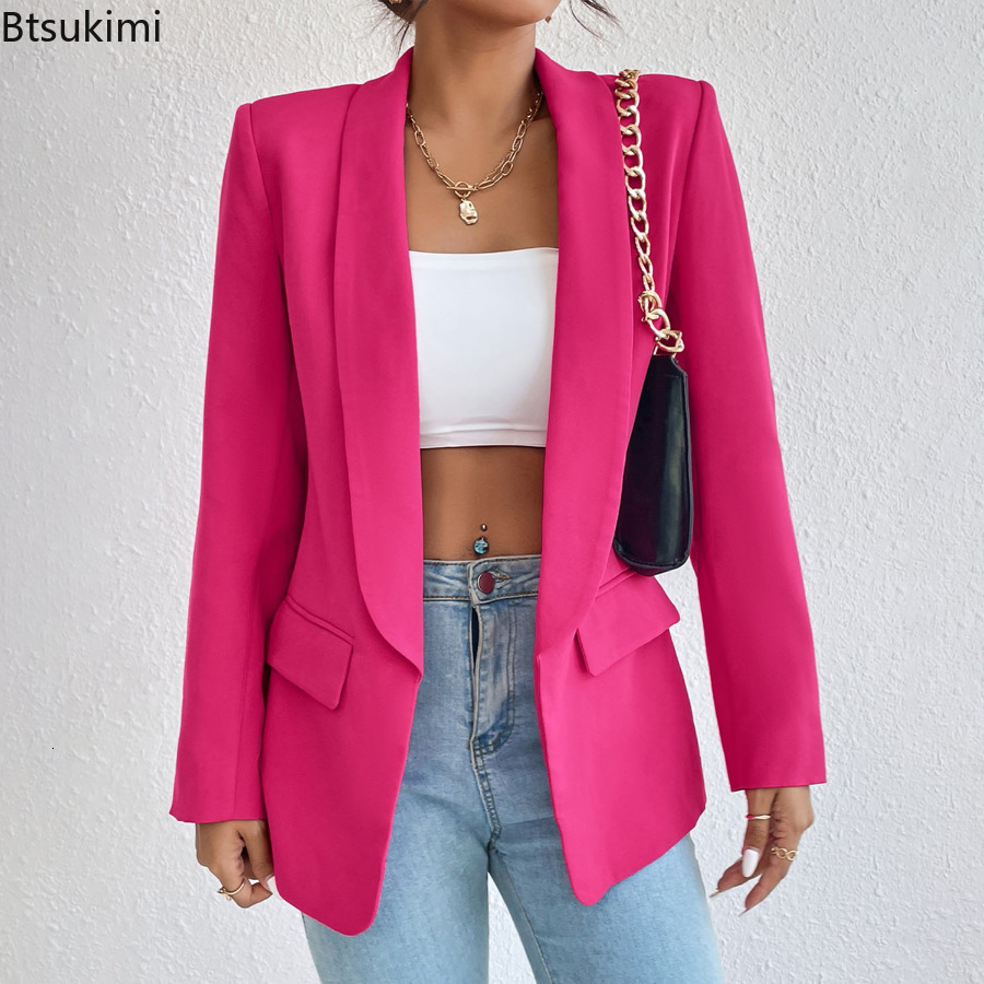Women's Suits Blazers Women's Spring Autumn Blazer Suits Solid Rose Pink Slim Women's Elegant Jacket Formal Office Blazer Jacket Suits 