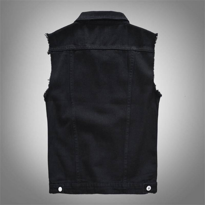 Men's Vests SHIFUREN Men Cotton Ripped Jeans Sleeveless Jacket Black Denim Vest Single-breasted Male Hip Hop Washed Cowboy Waistcoat 230721