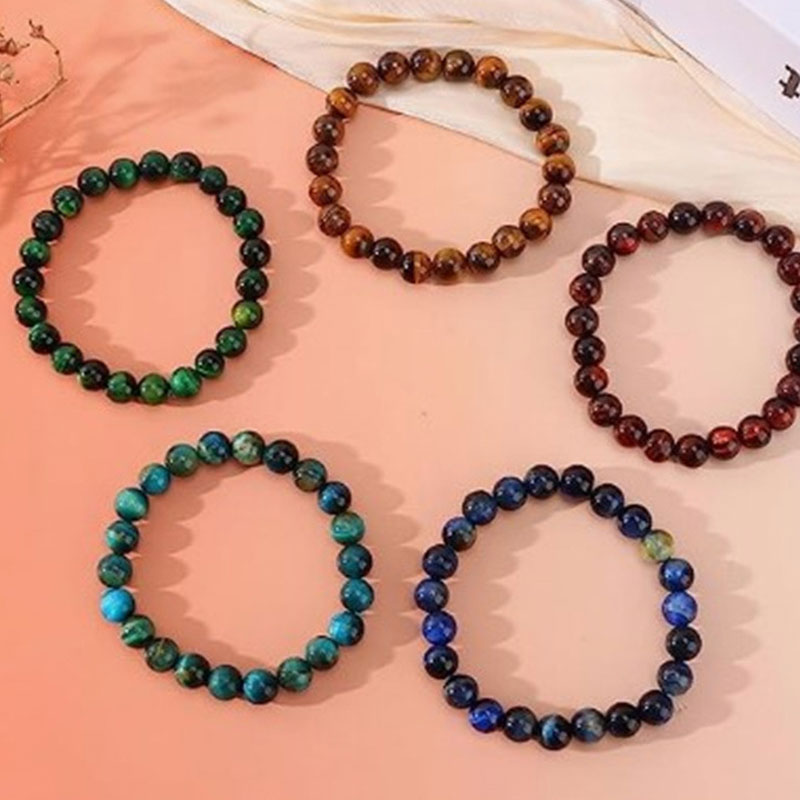 8mm Natural Stone Handmade Beaded Strands Charm Bracelets 5pcs Set Party Club Yoga Sports Jewelry For Men Women