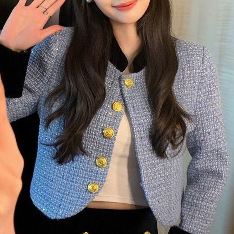 Women's Jackets Elegant Womens Tweed Cropped Tops Korean Fashion Short Jackets Slim Vintage Coats Sweet Chic Outwear Spring Casual Chaquetas 2307
