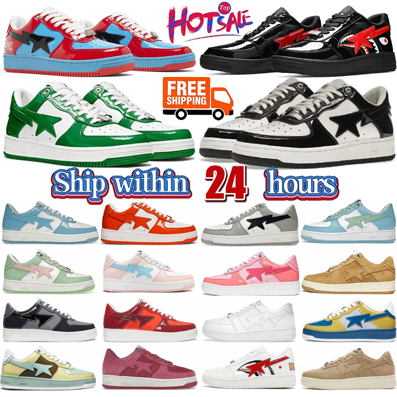 Designer Low Running Shoes Nigo Bapesta Sta for men Sneakers Patent Leather Block Shark Black White Blue Camouflage Skateboarding jogging Sports Star Trainers