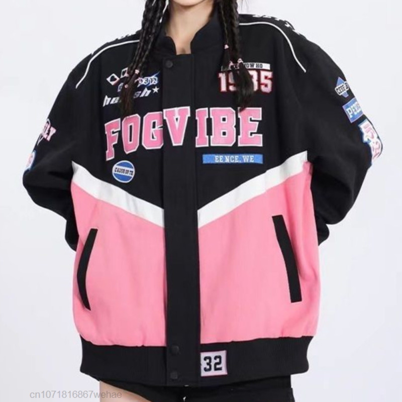 Women's Jackets Blue Pink Fashion Sweet Women Bomber Jackets Y2k Oversize Coat Thick Zipper Men Varsity Jackets Loose Retro Outwear Clothes 23072