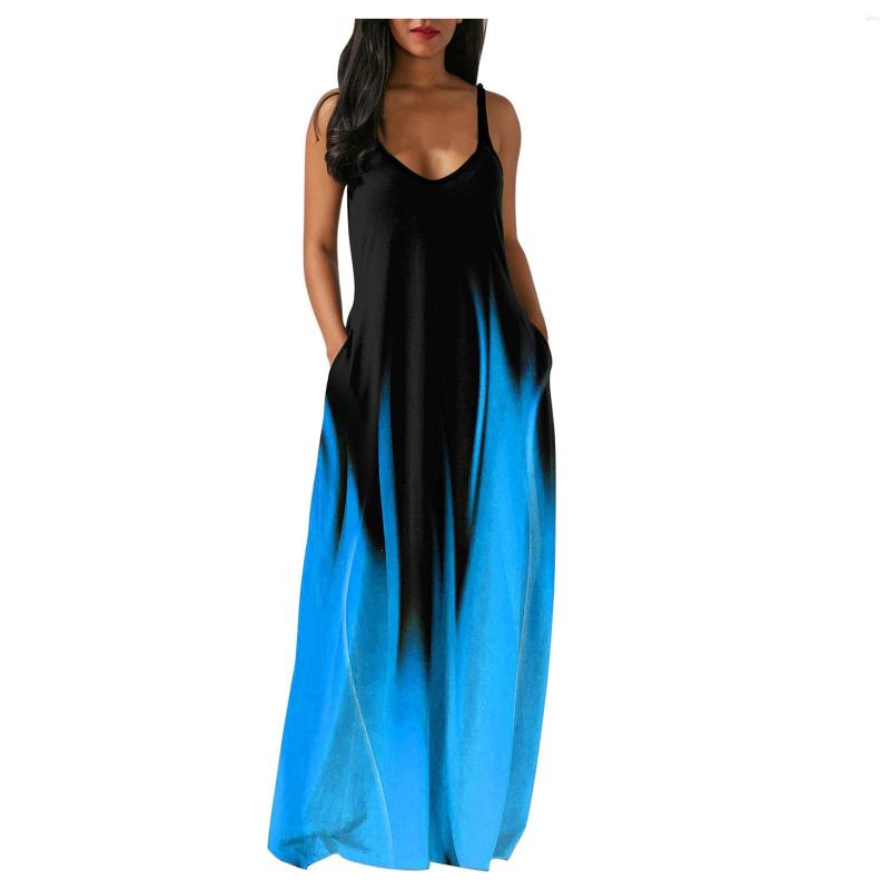 Casual Dresses Summer Dress Women Sleeveless Spaghetti Strap Maxi Long Party Streetwear Tie Dye Gradient Print Sundress Robe Vestidos