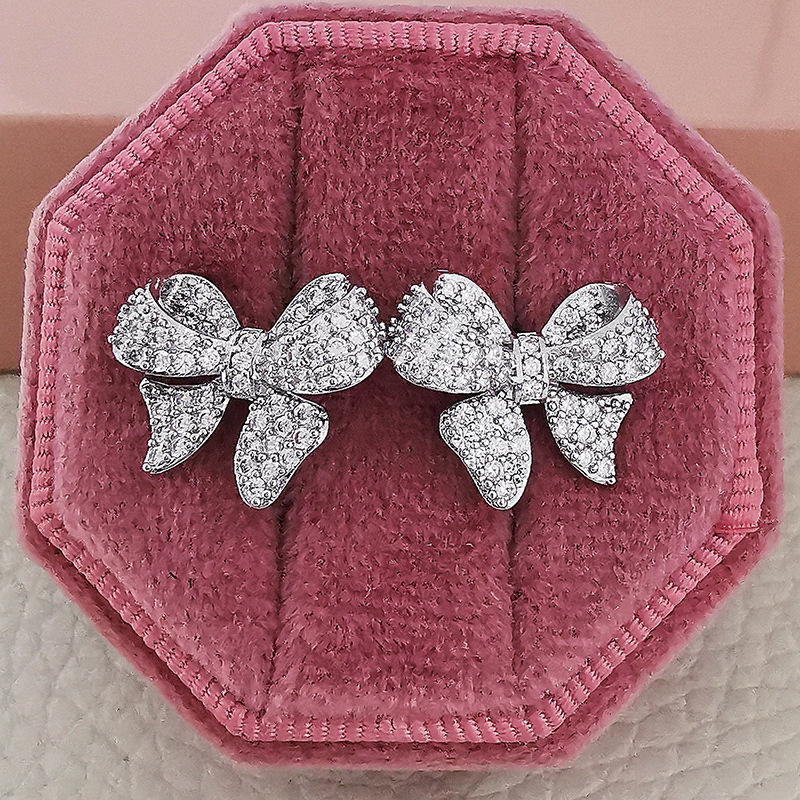 Charming Bowknot Sterling Silver Stud Earrings with Crystal Accents Sophisticated Women's Jewelry