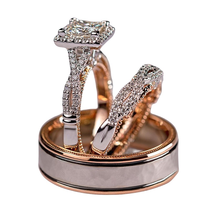 Choucong Brand Wedding Rings Luxury Jewelry Rose GOld Fill Princess Cut White 5A Cubic Zircon Party Eternity Women Engagement Men Couple Rings For Lov