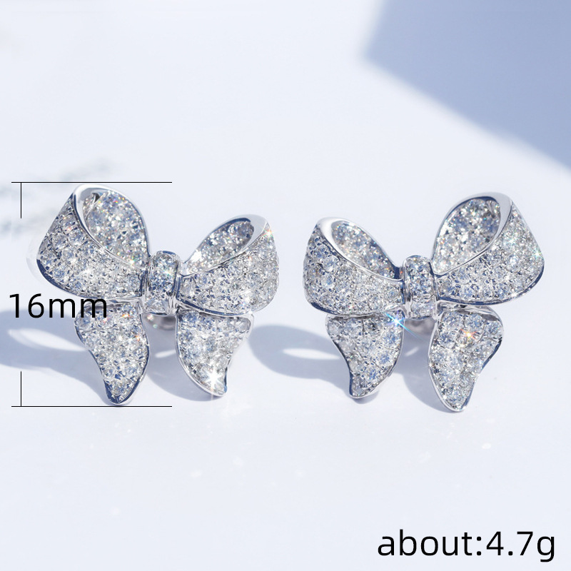 Round Cut Diamond Encrusted Hip Hop Bow Stud Earrings - Premium Quality Design for Both Genders