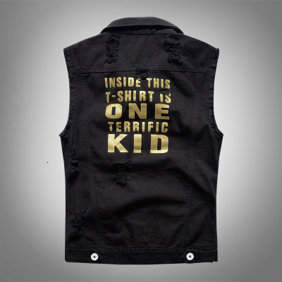 Men's Vests Men Black Denim Vests Jackets Waistcoats Printed Denim Coats Vests Fashion Male Cotton Slim Jeans Waistcoats Jackets Vests 5 230721