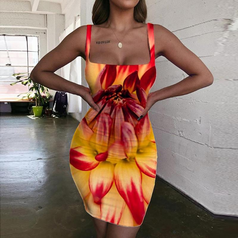 Casual Dresses Giyu Brand Dress Women Flowers 3d Print Blue Vestido Sexy Art Halter Sleeveless Womens Clothing Summer Short