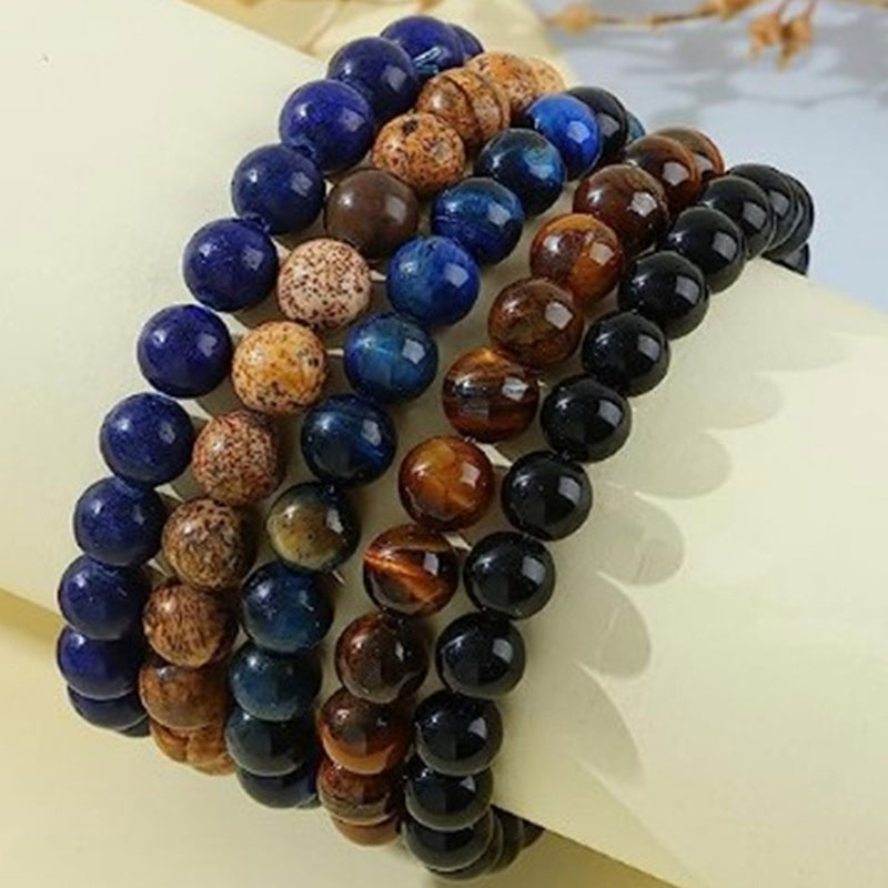 8mm Natural Stone Handmade Beaded Strands Charm Bracelets 5pcs Set Party Club Yoga Sports Jewelry For Men Women