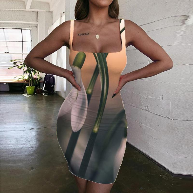 Casual Dresses Giyu Brand Dress Women Flowers 3d Print Blue Vestido Sexy Art Halter Sleeveless Womens Clothing Summer Short