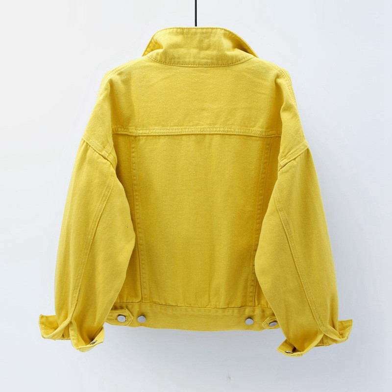 Women's Jackets Women's Denim Jacket Spring Autumn Short Coat Pink Jean Jackets Casual Tops Purple Yellow White Loose Tops Lady Outerwear KW