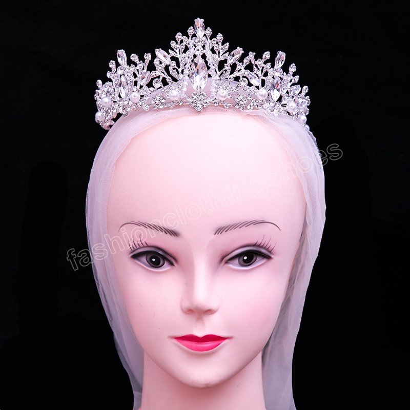 Handmade Bridal Crown Headwear Pearl Crystal Beads Hair Dress Accessories Tiara Women Wedding Rhinestone Crown Jewelry
