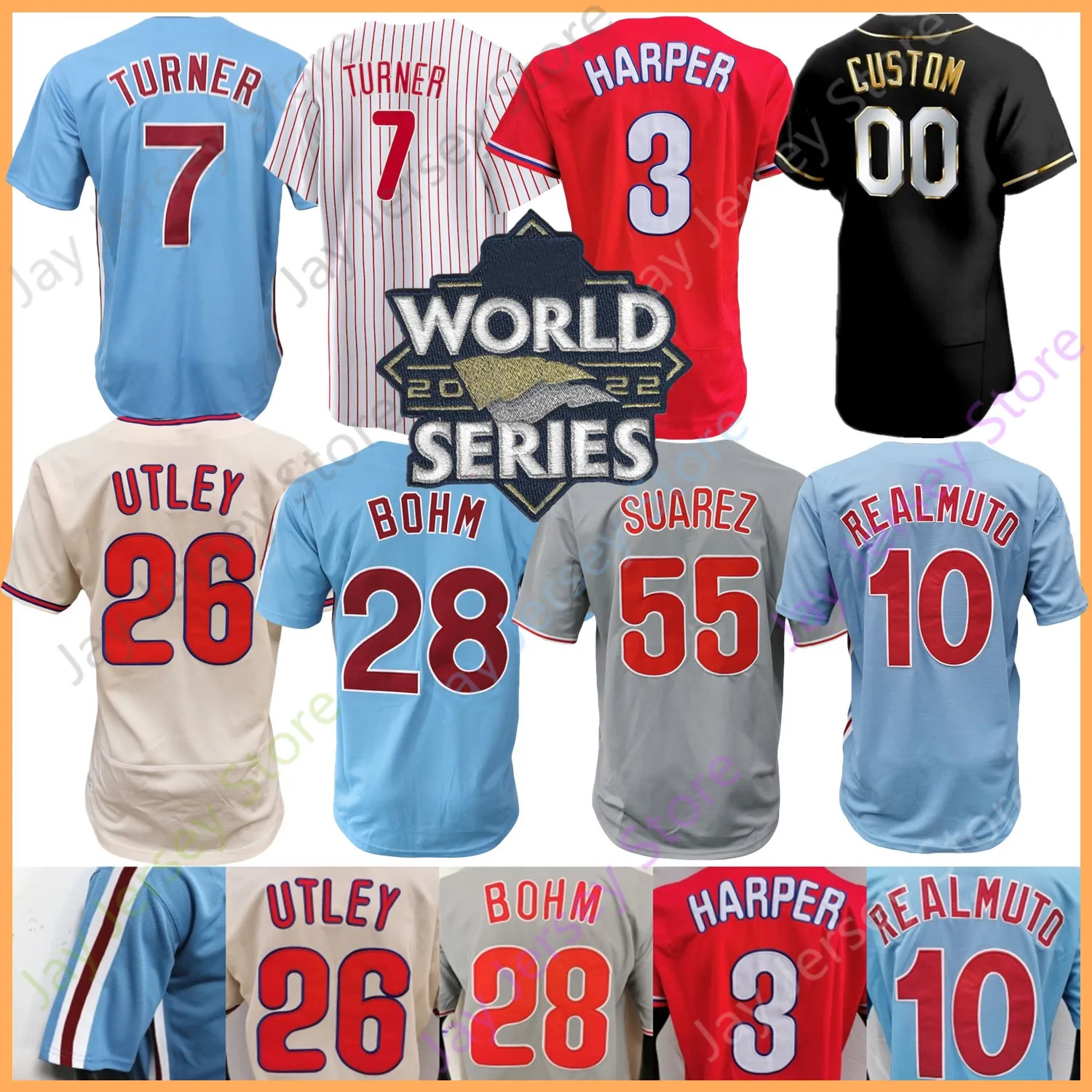 Custom Baseball Jersey Harper Trea Turner Mike Schmidt Ranger Suarez J. T. Realmuto Alec Bohm Hoskins Castellanos Marsh Schwarber Nola Wheeler Utley Women Youth
