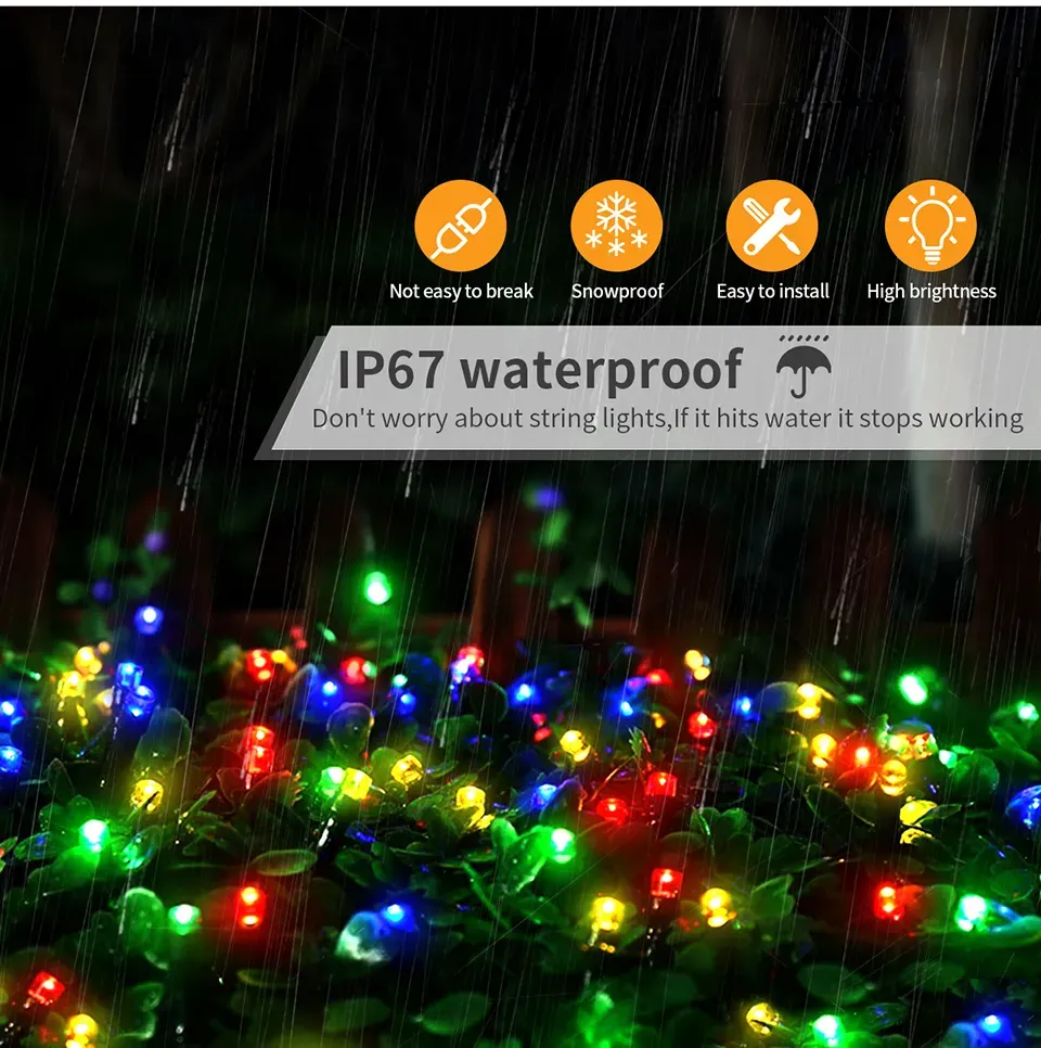 7m/12m/22m 8 Modes Indoor Outdoor Solar Garden Led String Fairy Light 100 200 LED Waterproof Garland Large Solar Panel Lamp Christmas Tree Decoration 