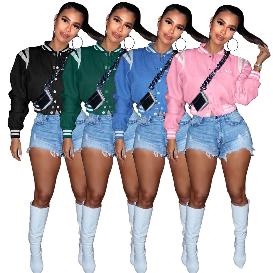 Women's Jackets ANJAMANOR Letter Embroidery Baseball Jacket Autumn Clothes Women Hip Hop Streetwear Cropped Coat Pink Black D74-DB34 230721