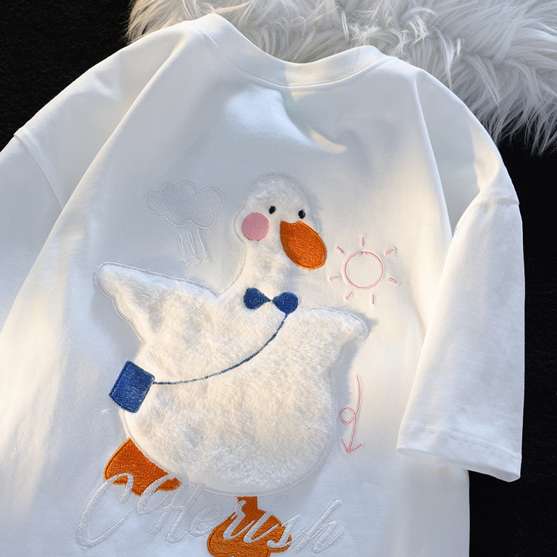 Women's T-Shirt Cartoon Loose T-shirt Y2k Oversize Women Cotton Embroidered Couple Summer Tops Korean Style Man Baggy Clothes 230721