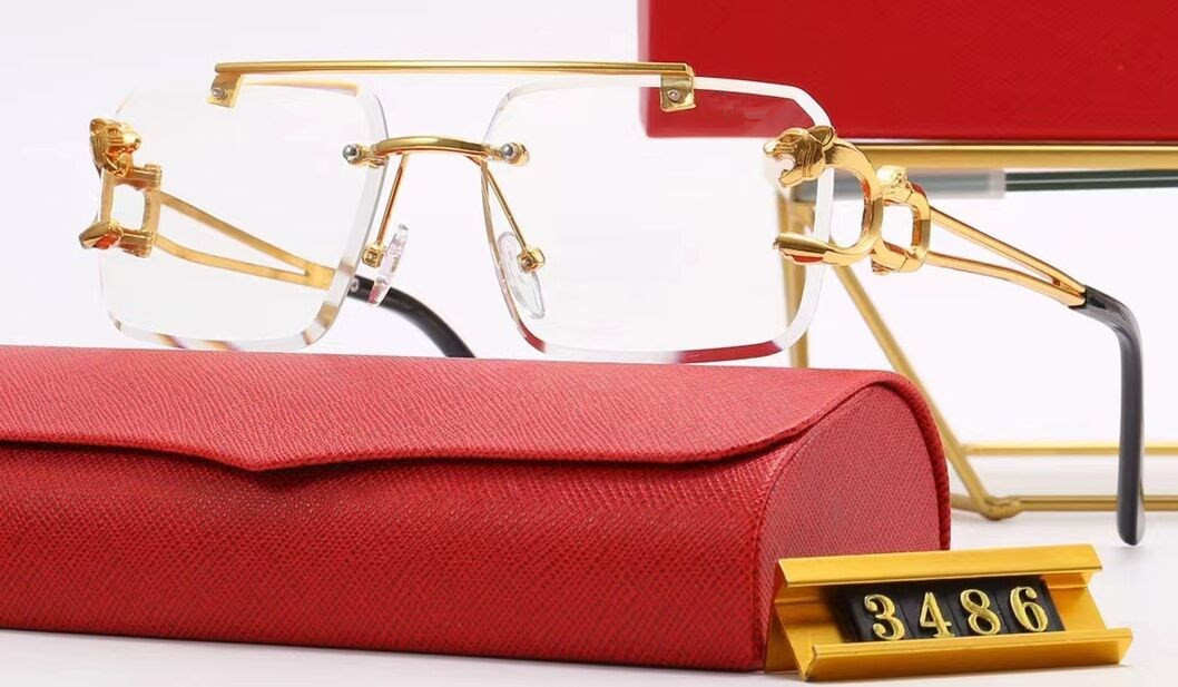 frame glasses suncloud sunglasses designer sunglasses Leopard Head Composite Metal Rimless Optical Frame Classic Rectangle Square Luxury gold sunshade sunglass
