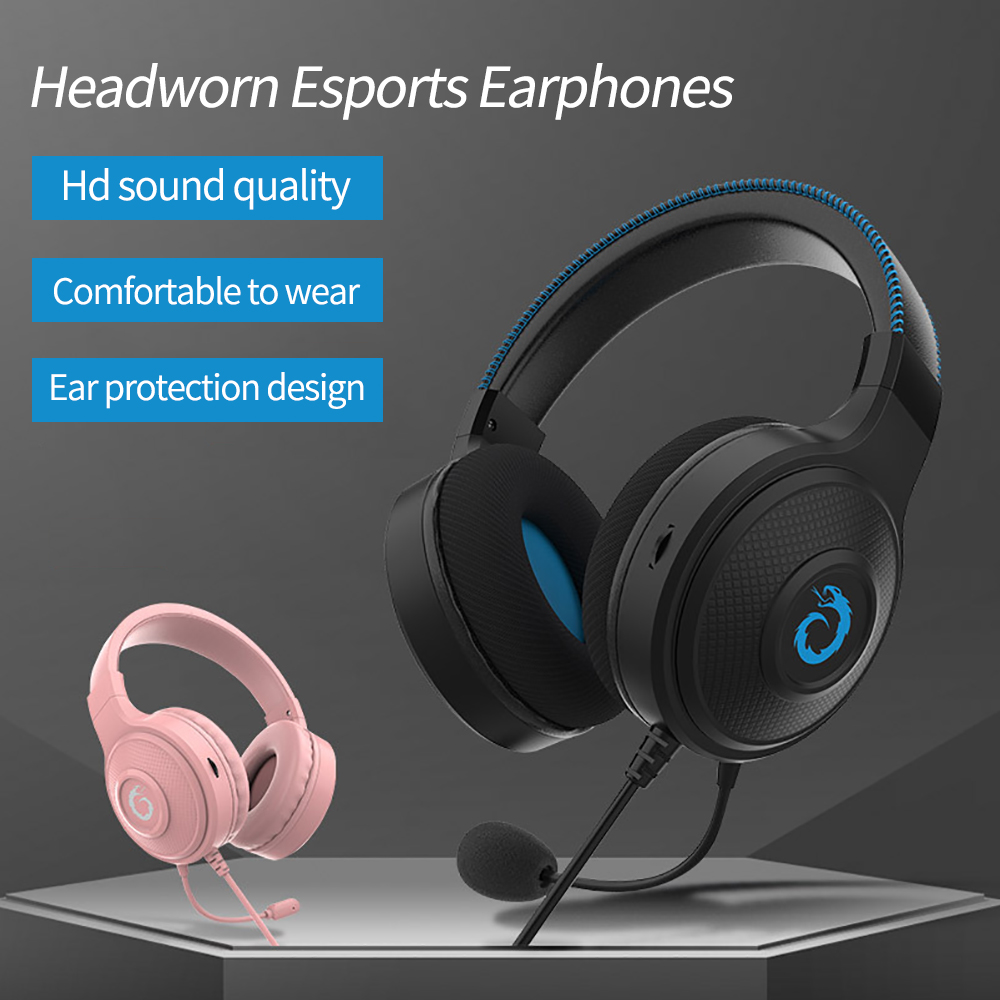 headworn esports earphones 3.5mm wired high audio quality noise cancellation headphone compatible with phone laptop tablet pc gaming headset with mic 