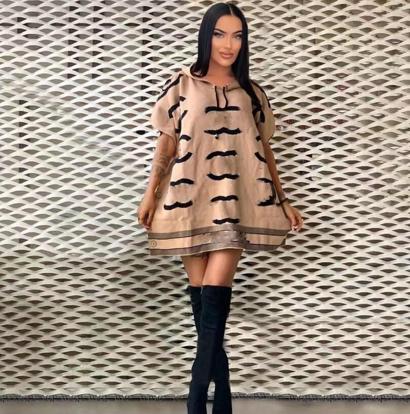 Women's Casual Dresses for Luxury Chan Letter Brand Designer Printed Loose Hooded Button Woolen Coat Dress clothes