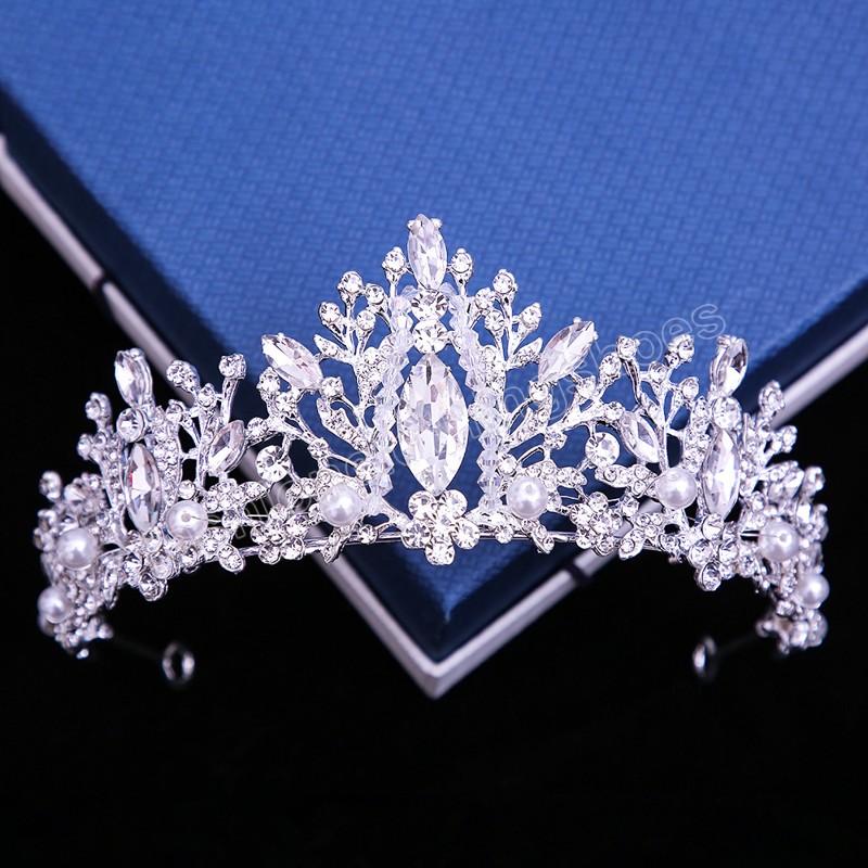 Handmade Bridal Crown Headwear Pearl Crystal Beads Hair Dress Accessories Tiara Women Wedding Rhinestone Crown Jewelry
