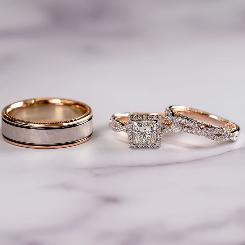 Choucong Brand Wedding Rings Luxury Jewelry Rose GOld Fill Princess Cut White 5A Cubic Zircon Party Eternity Women Engagement Men Couple Rings For Lov