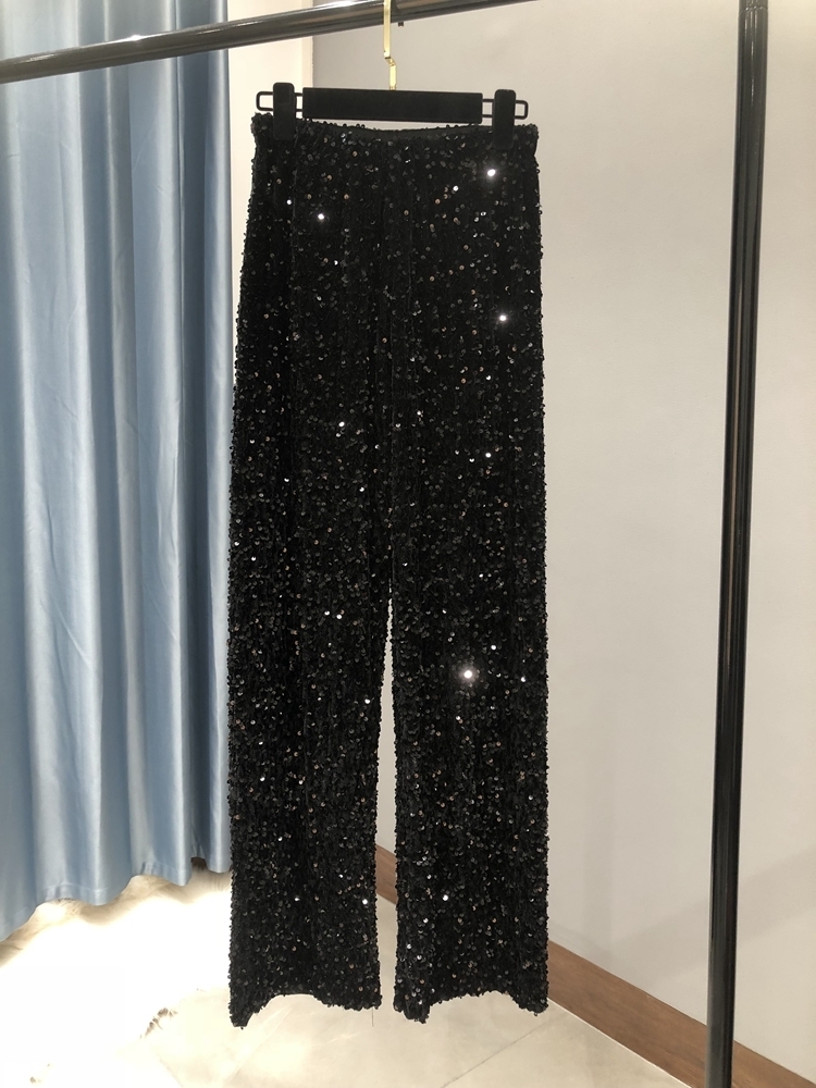 Women's Pants Capris The Women's Fashion Trendy Sparkling Gold Pants Relaxation of Tall Waist Wide-legged Pants Women's South Korean St