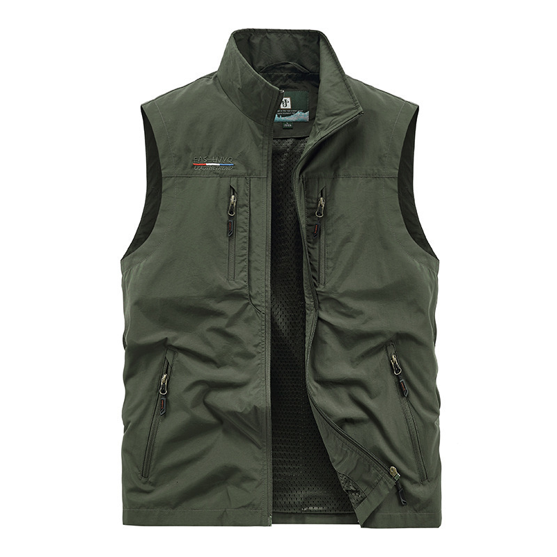 Men's Vests FOJAGANTO Men's Leisure Vest Solid Color Tooling Style Waistcoat Thin Fishing Hiking Multi-Pocket Casual Loose Vest for Men 2307