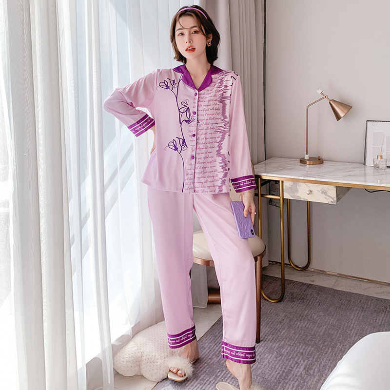 Women's Sleepwear Print Flower Sleep Set Summer Pajamas Suit For Lady Sexy Nightwear With Buttons Casual Pyjamas Pour Femme Lingerie Sleepwear 23