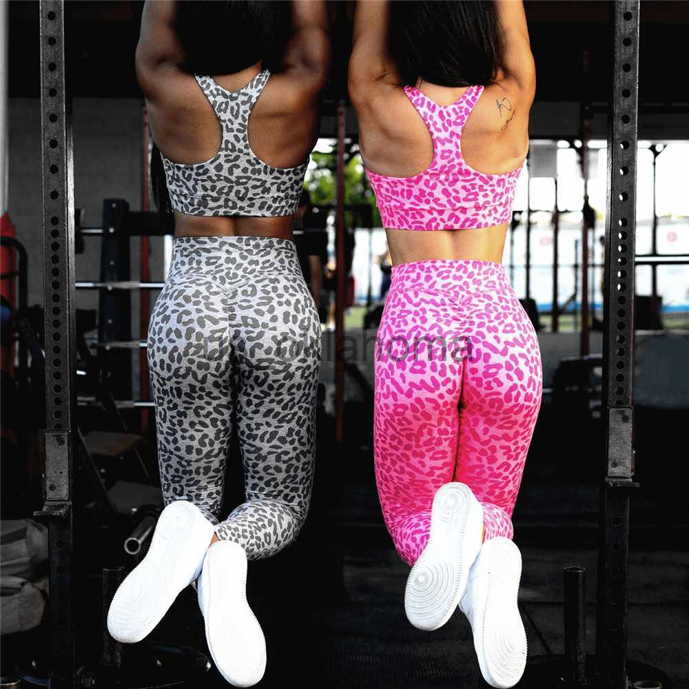 Yoga Outfit 2023 Nylon Women 2Pcs Yoga Sets Training Leopard Bra Running High Waist Scrunch Leopard Leggings Gym Workout Pant Track Suit J230725