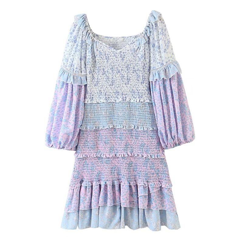 Basic Casual Dresses Sexy V neck Ruffle Package Hips Floral Print Lantern Long sleeve Dress Women Elastic Ruched Short Party Dresses Slim fit Vestido 