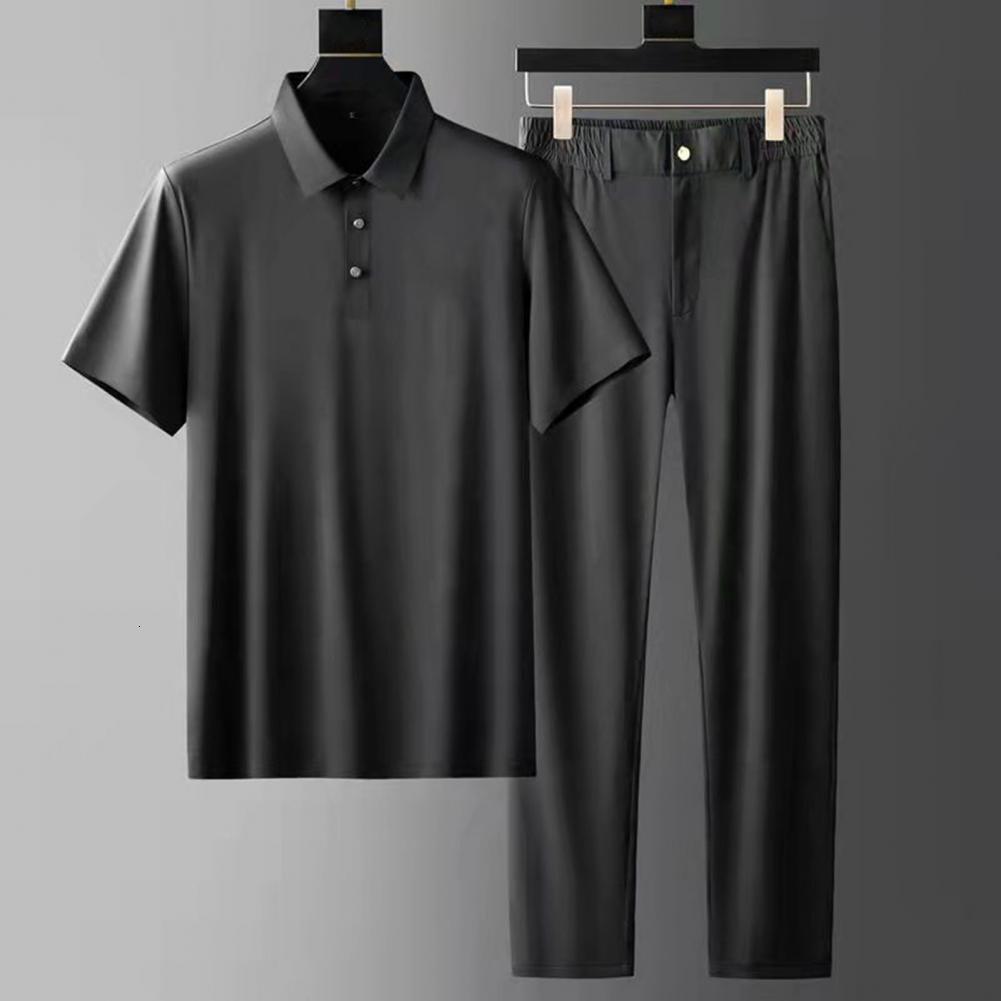 Men's Tracksuits 2 PcsSet Mens Short Sets Sleeve Seamless Casual Straight Loose Summer Wide Leg Men Top Trousers Set Track Suit 230724