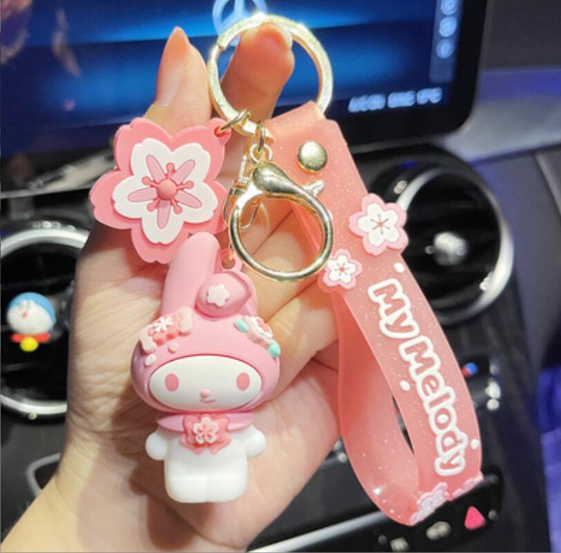 Cartoon Cinnamoroll With Flower Silicon Pendant Jewelry Key chain Backpack Ornament Car key Ring Gifts