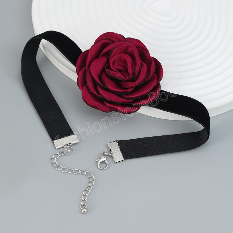 Fabric Rose Flower Clavicle Necklaces Women Choker Gothic Soft Velvet Collar Necklace Girl Neck Jewelry Gift Accessoires